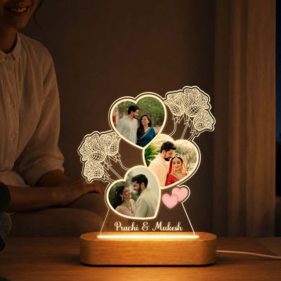 Personalized Couple Multi-Photo Acrylic LED Night Light Romantic Wedding Anniversary Memory Keepsake Gift for Boyfriend, Girlfriend, or Newlyweds, Valentine’s Day & Engagements